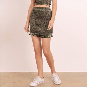 Storia Nordstrom Smocked Velvet Mini Skirt with Ruffle Hem - Olive Green, Size M